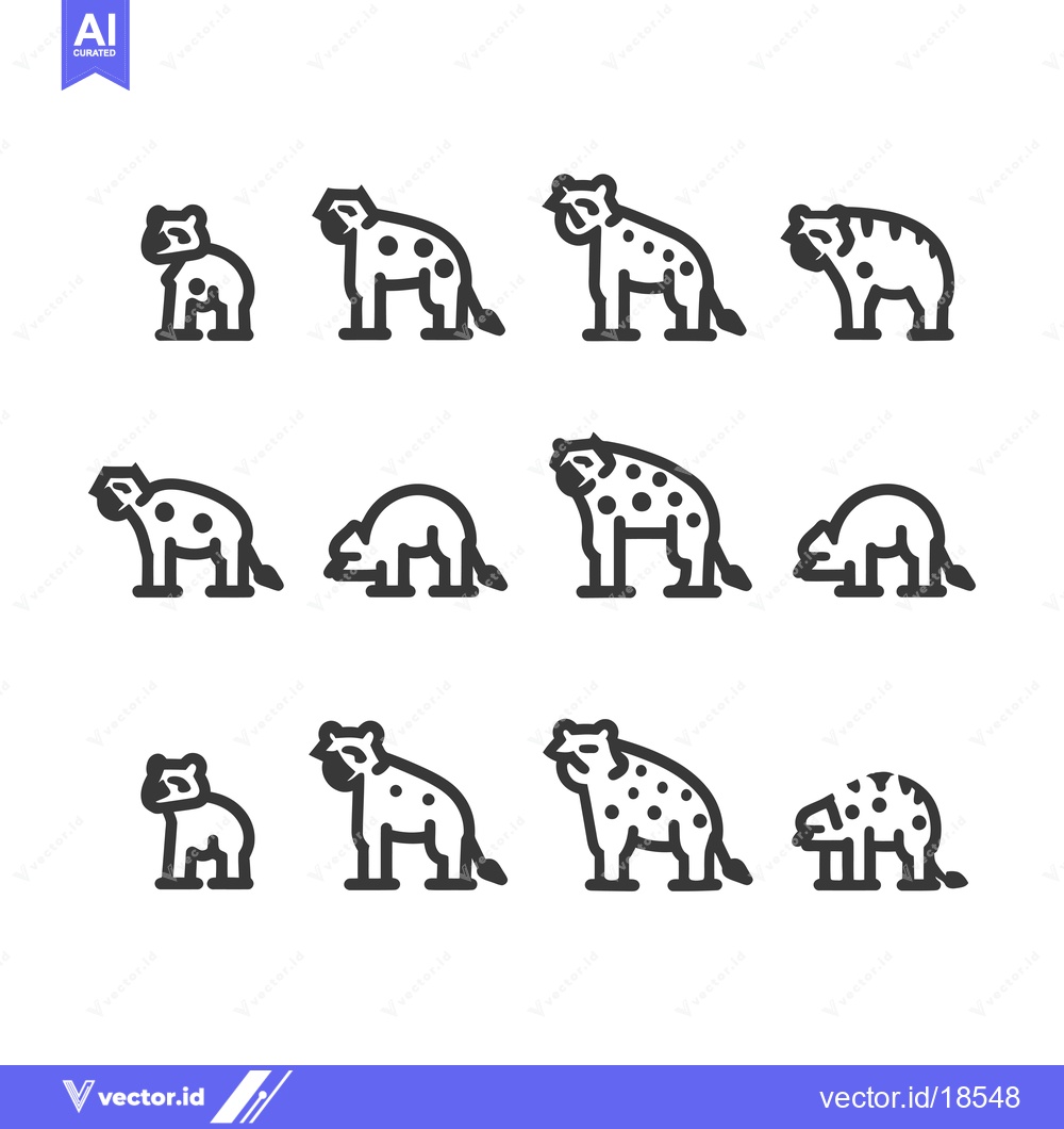 Premium Vector dari A Set of Line Drawings Illustrating Hyenas in Various Poses