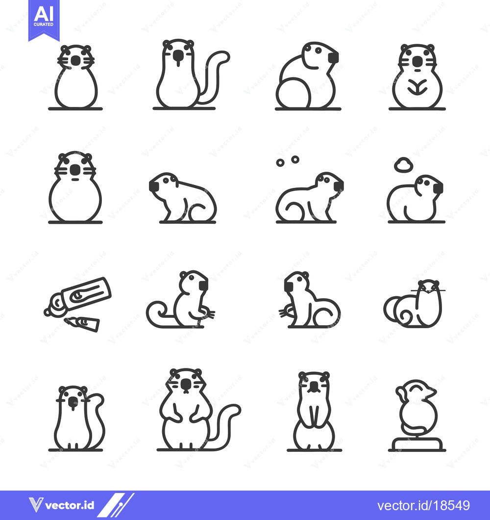 Premium Vector dari A Set of Line Drawings of a Marmot in Various Poses