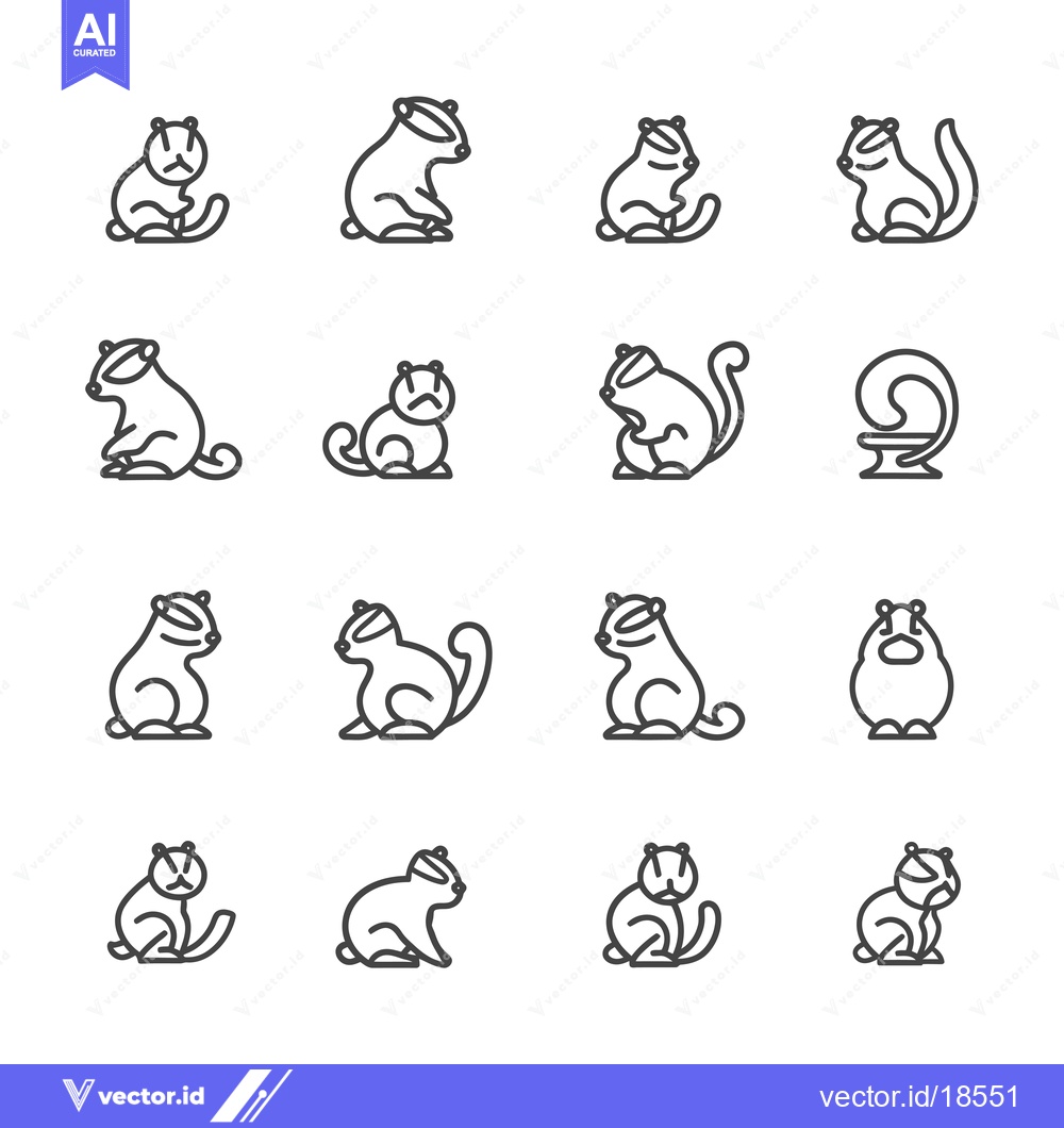 Premium Vector dari A Set of Line Drawings of Different Squirrels in Various Poses