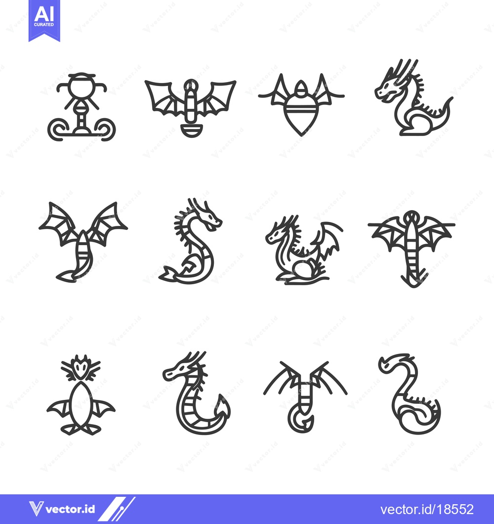Premium Vector of A Set of Line Drawings of Dragons and Other Mythical Creatures