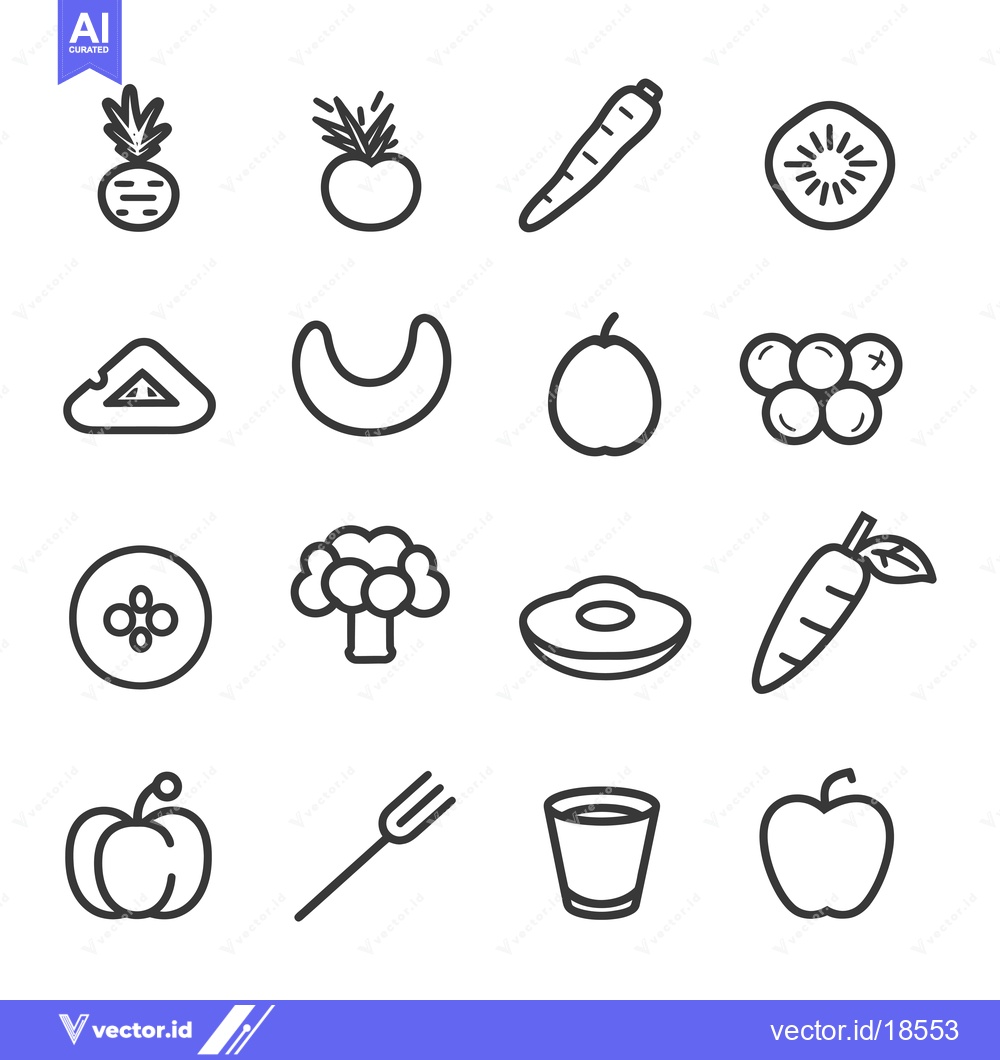Premium Vector dari A Set of Line Drawings of Fruits and Vegetables
