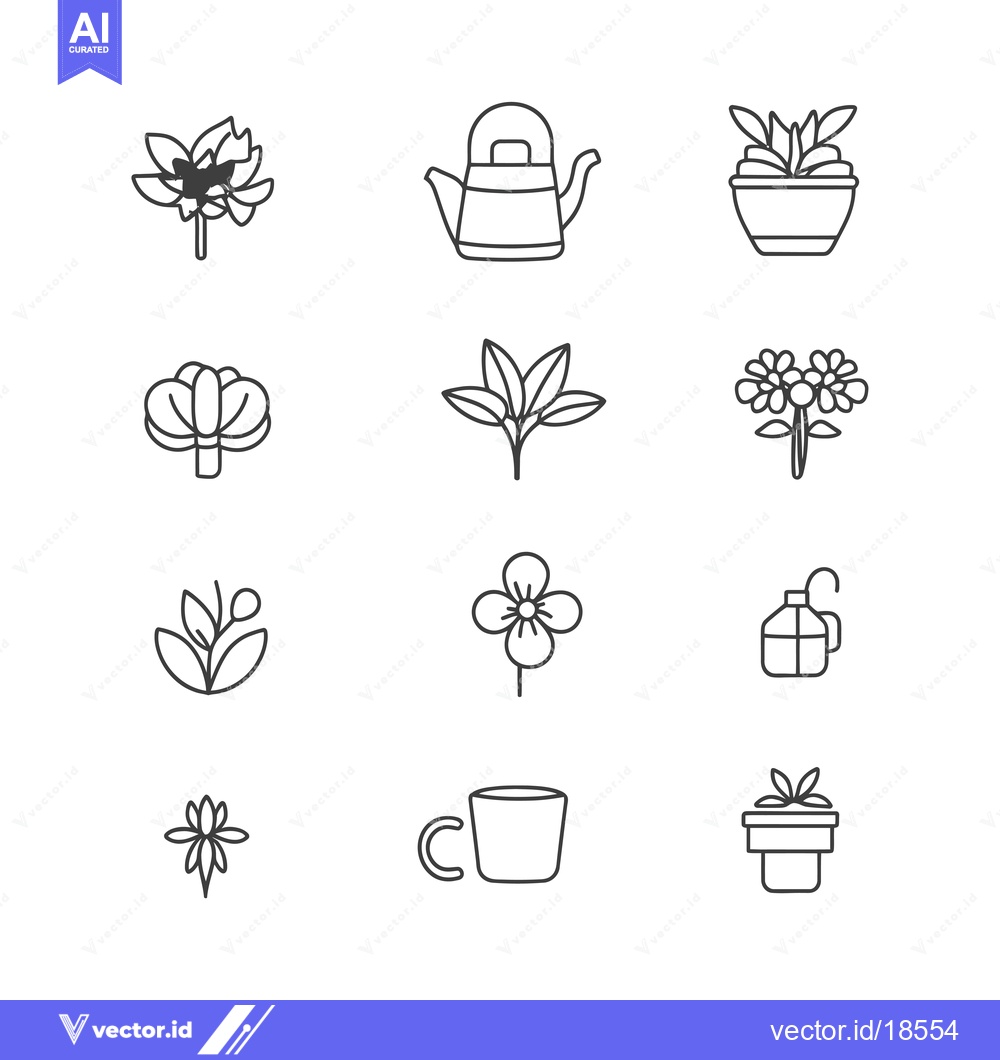 Premium Vector of A Set of Line Drawings of Plants, Flowers, and Tea-Related Items