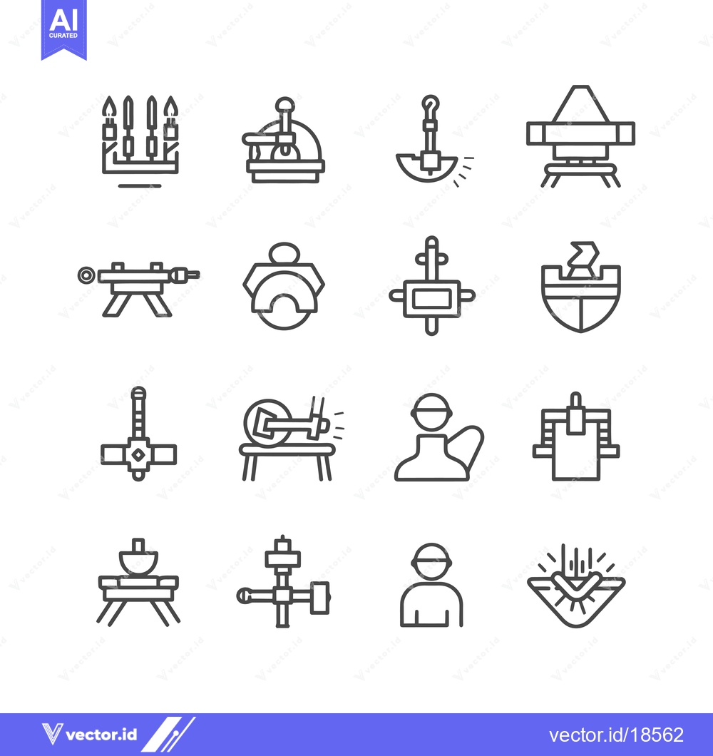 Premium Vector dari A Set of Line Icons Depicting Various Blacksmithing Tools and Techniqu