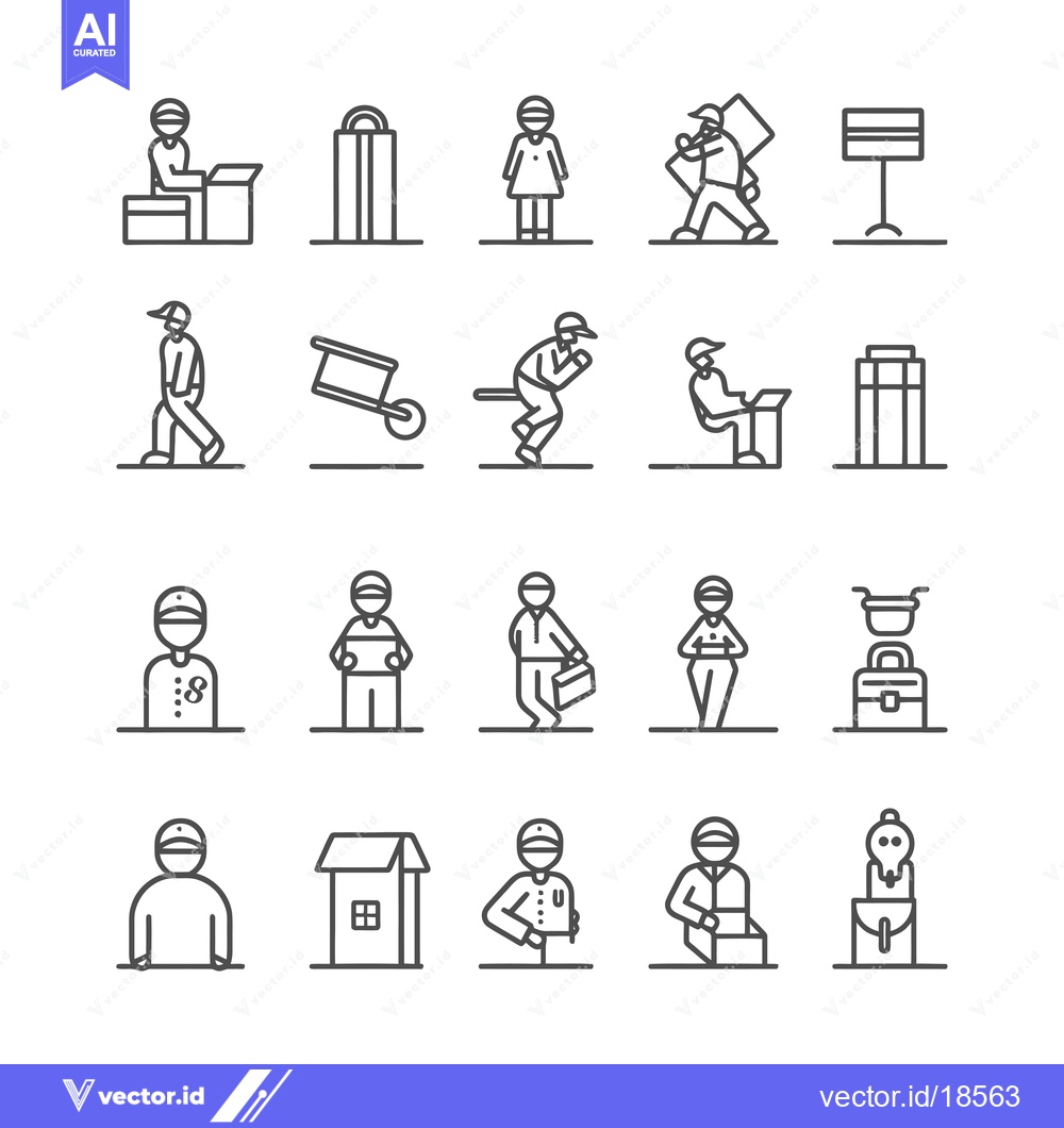 Premium Vector of A Set of Line Icons Depicting Various Delivery Workers and Related Obj