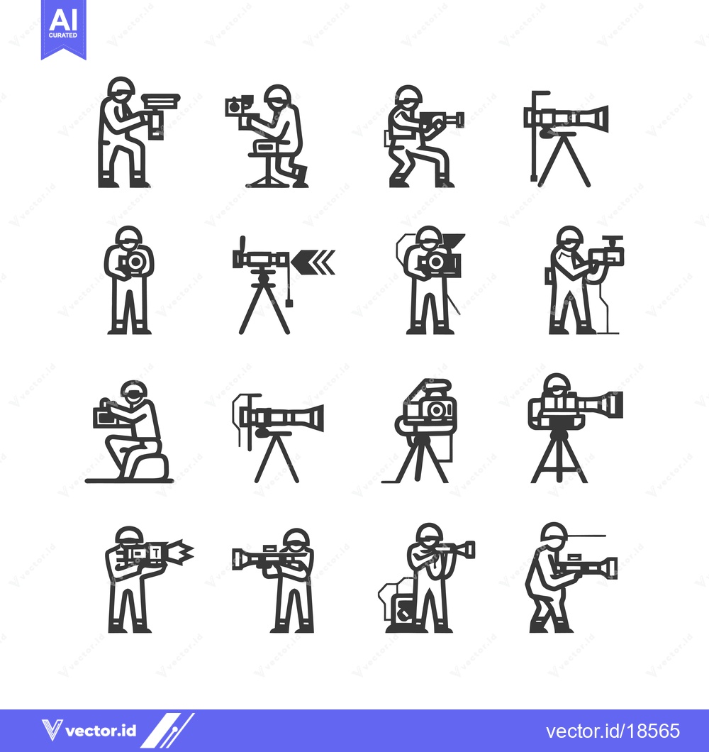 Premium Vector of A Set of Line Icons Featuring Soldiers Using Various Camera Equipment