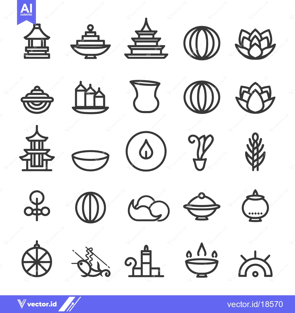 Premium Vector dari A Set of Line Icons Representing Various Buddhist and Hindu Religious
