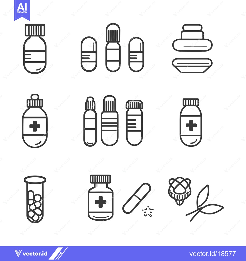 Premium Vector dari A Set of Medicine and Pharmacy Related Line Icons
