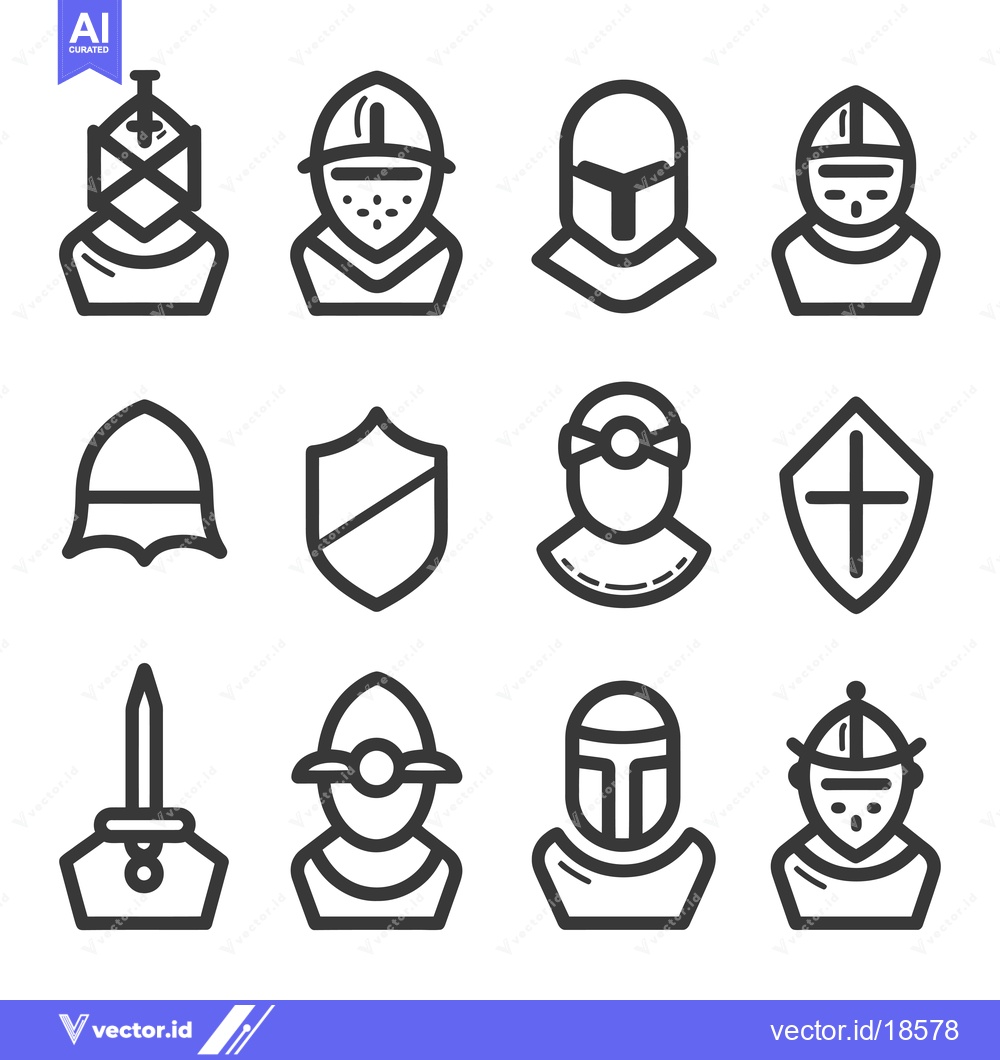 Premium Vector dari A Set of Medieval Knight and Shield Icons