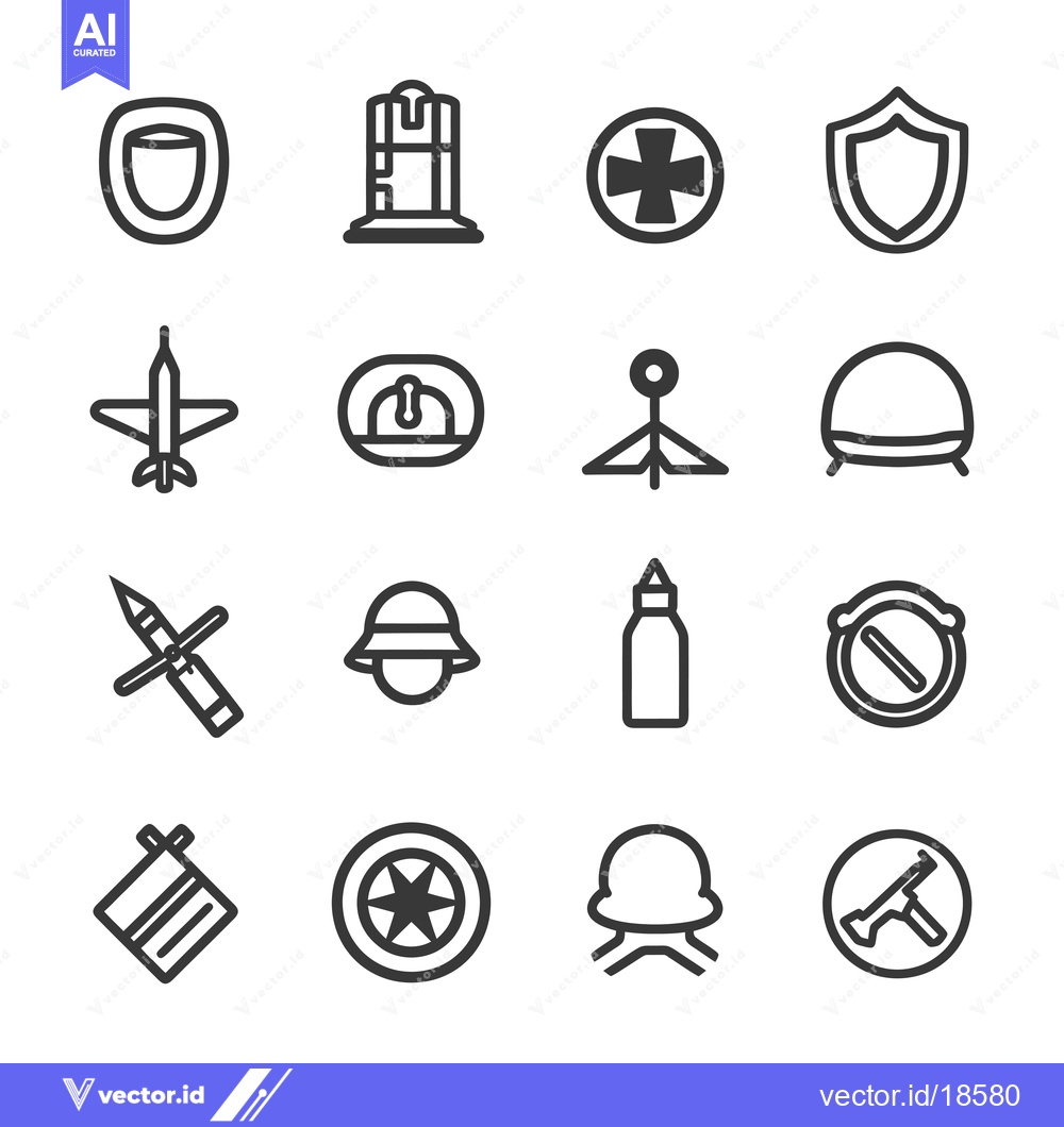Premium Vector dari A Set of Military Related Line Icons