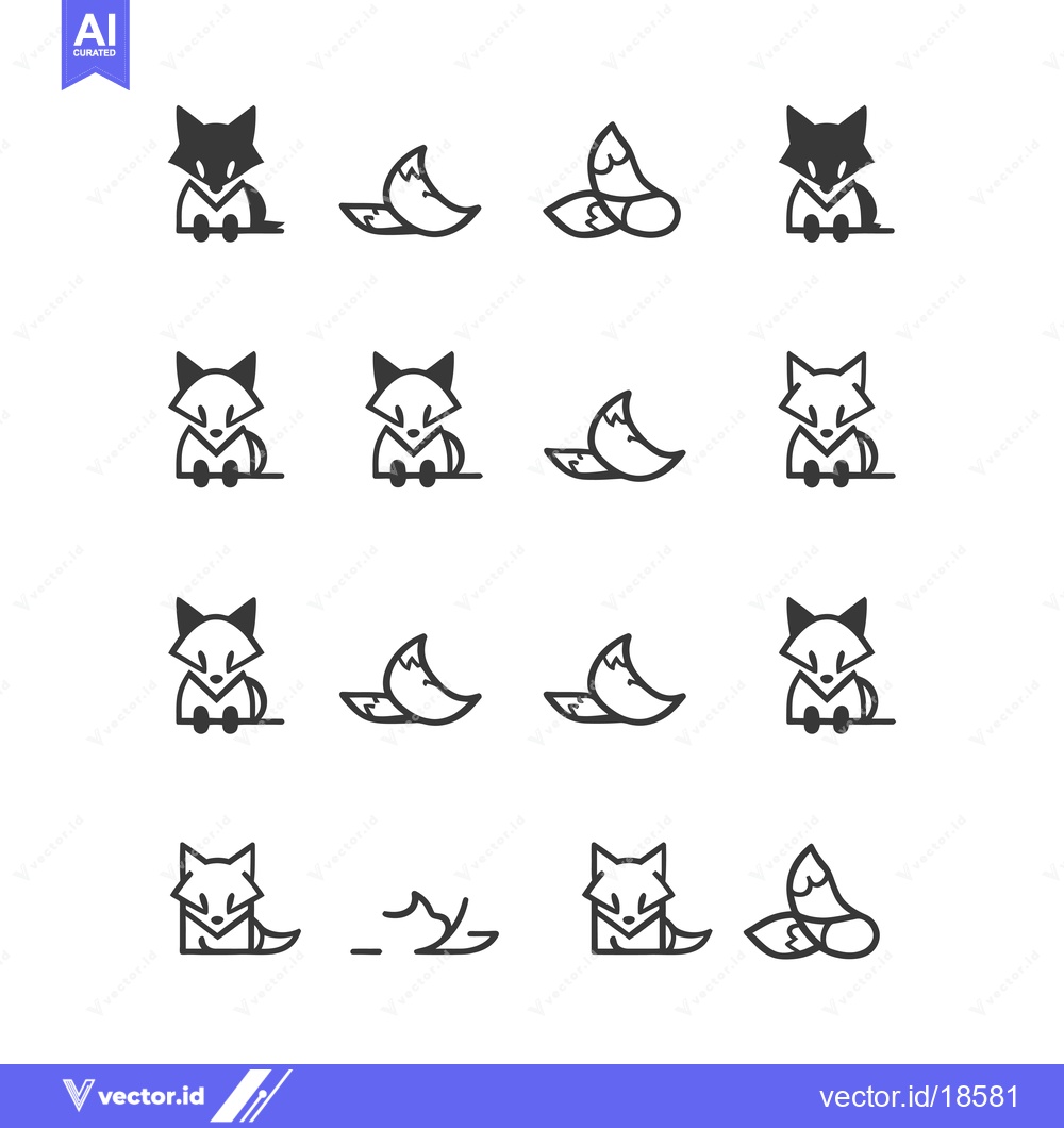 Premium Vector dari A set of minimalist fox illustrations, including whole foxes and just
