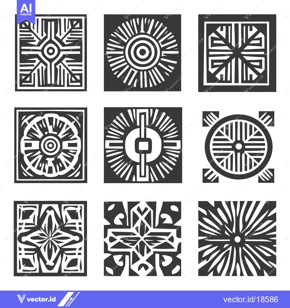 Premium Vector dari A Set of Nine Abstract Geometric Designs in Black and White