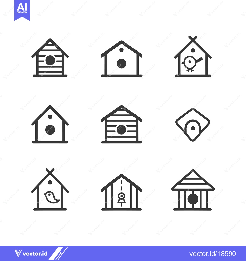 Premium Vector of A Set of Nine Birdhouse Icons in Black and White