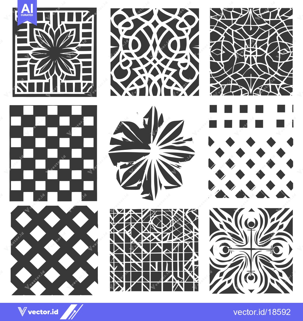 Premium Vector dari A Set of Nine Black and White Geometric Tile Patterns