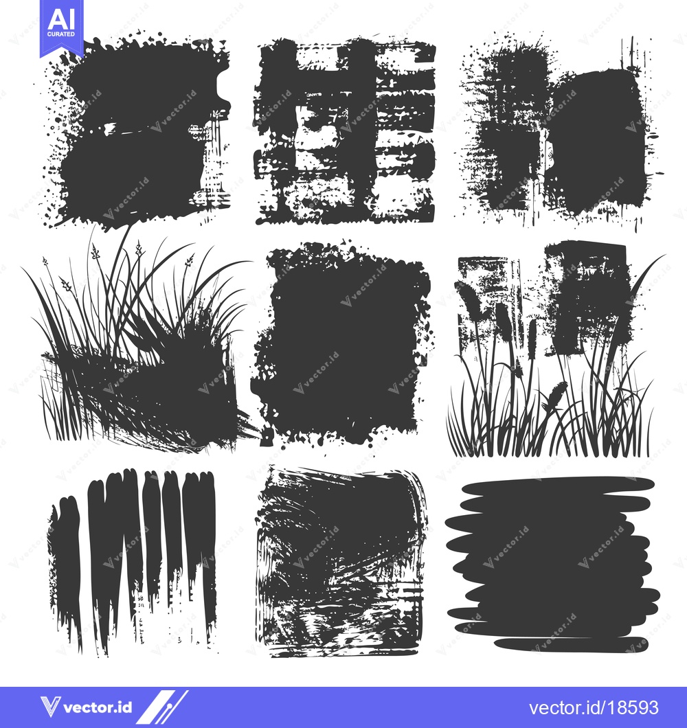 Premium Vector dari A Set of Nine Black and White Grunge Style Brush Strokes