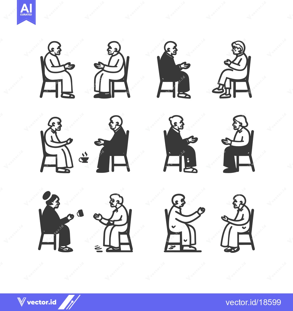 Premium Vector of A set of nine black and white illustrations depicting elderly people s