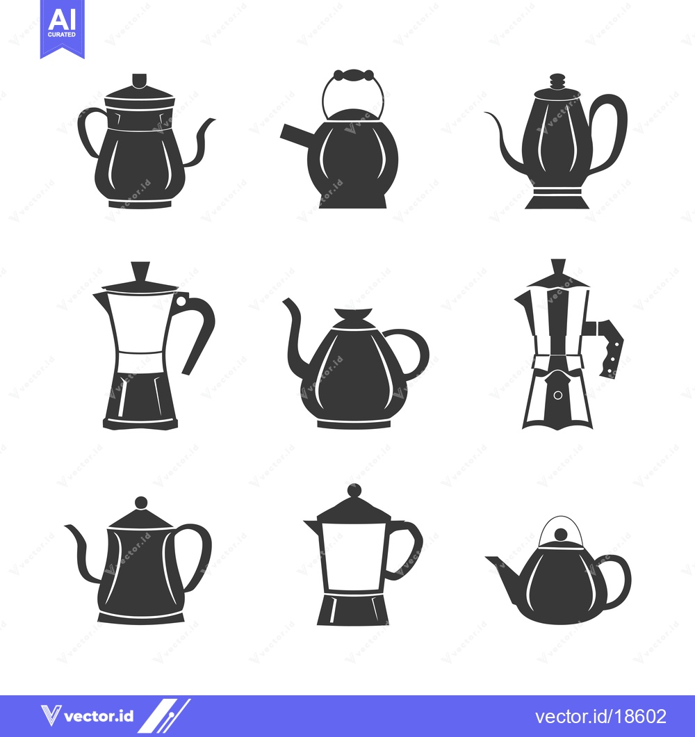 Premium Vector of A Set of Nine Black and White Kettle Silhouettes