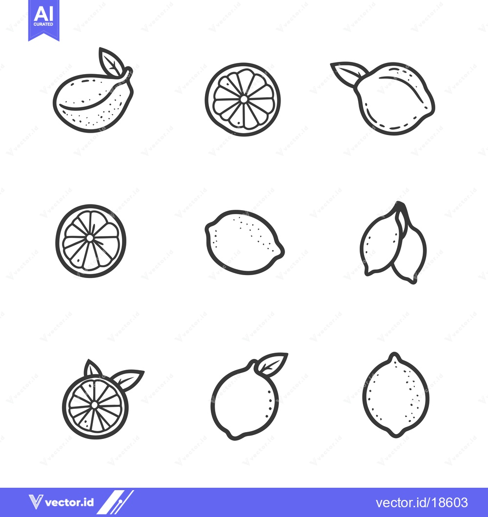 Premium Vector of A Set of Nine Black and White Lemon Illustrations
