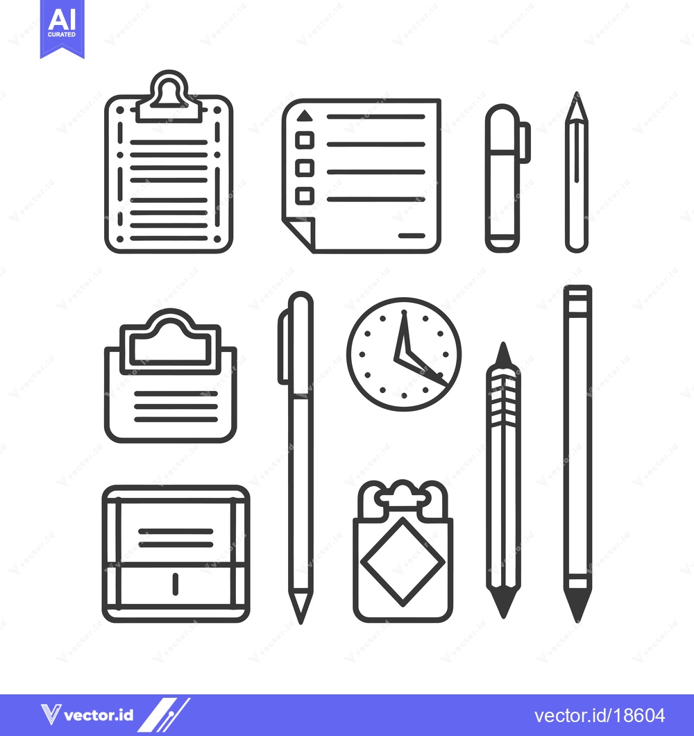 Premium Vector of A Set of Nine Black and White Line Drawings of Office Supplies