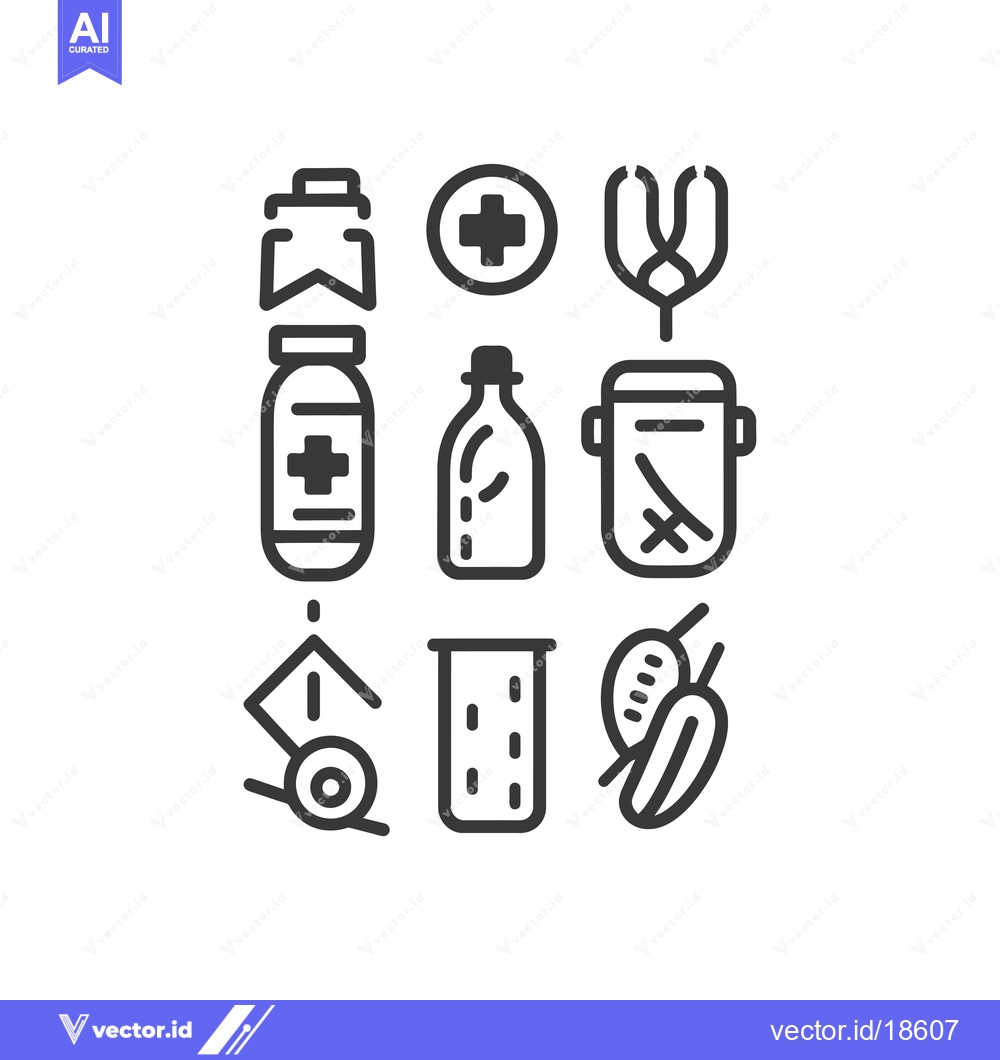 Premium Vector dari A Set of Nine Black and White Medical Icons
