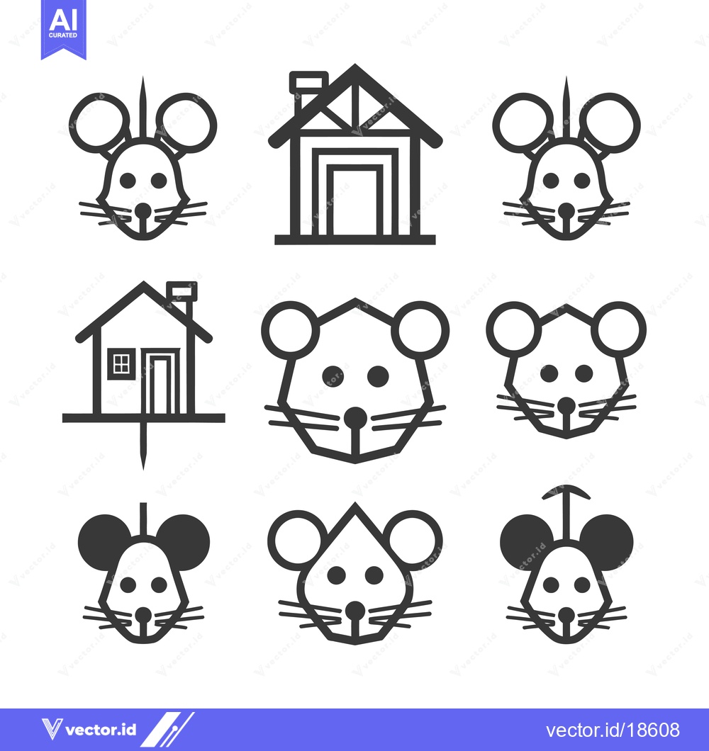 Premium Vector dari A Set of Nine Black and White Mouse and House Icons