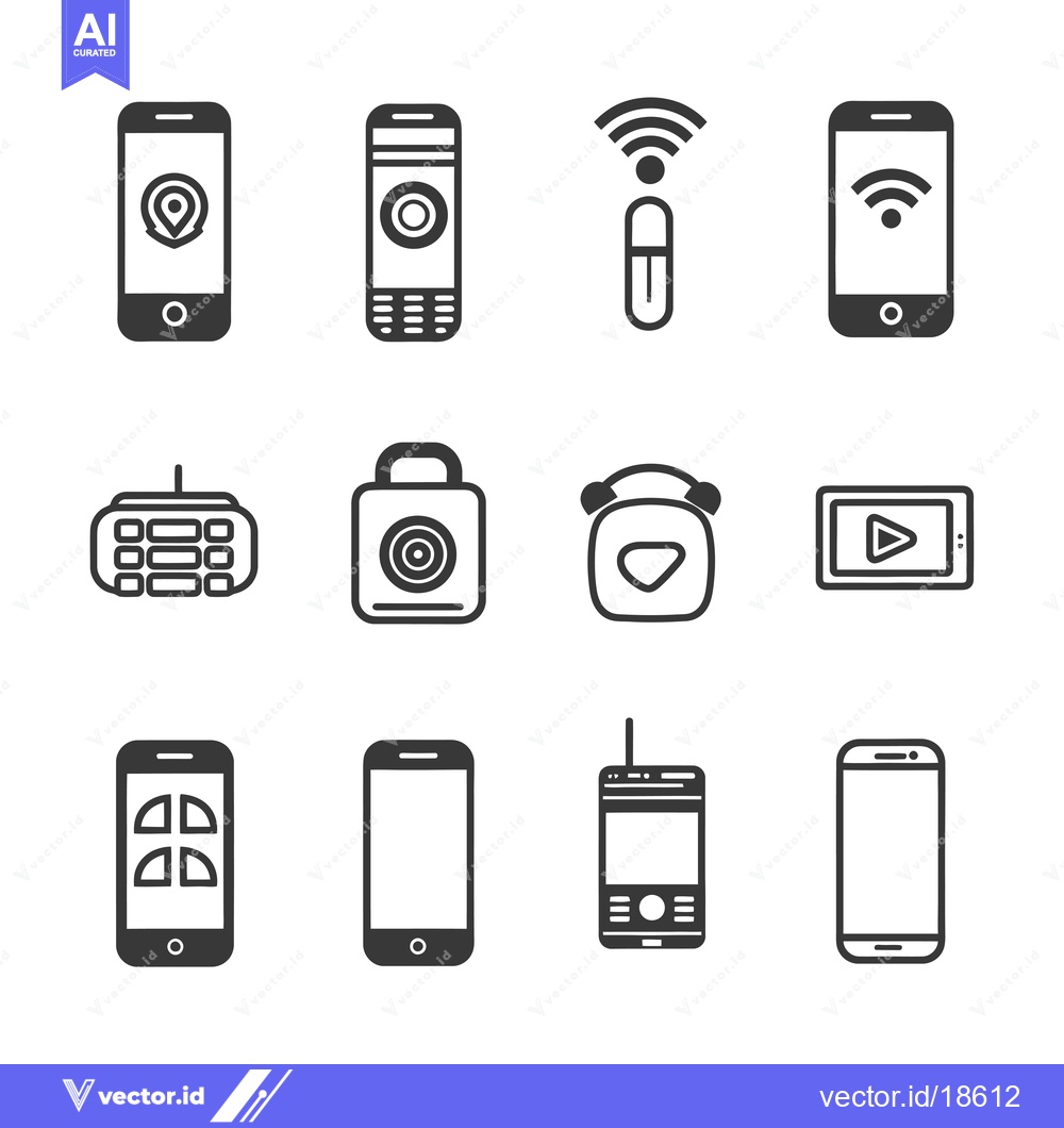 Premium Vector dari A Set of Nine Black and White Smartphone Icons