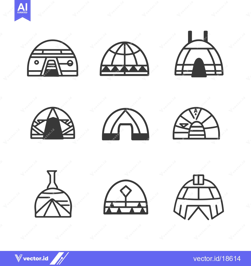 Premium Vector dari A Set of Nine Black and White Tent Illustrations