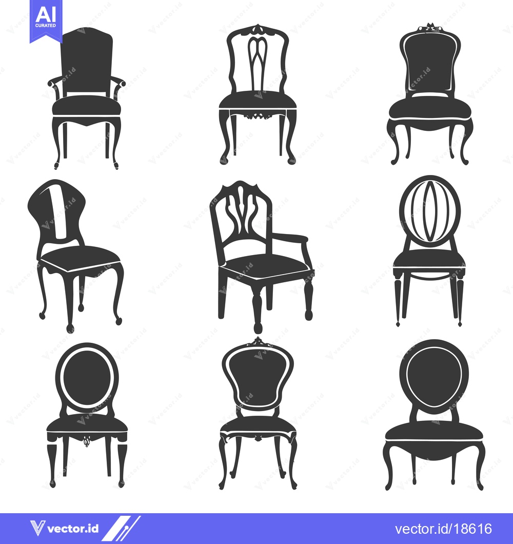 Premium Vector dari A Set of Nine Black Silhouette Classic Chairs
