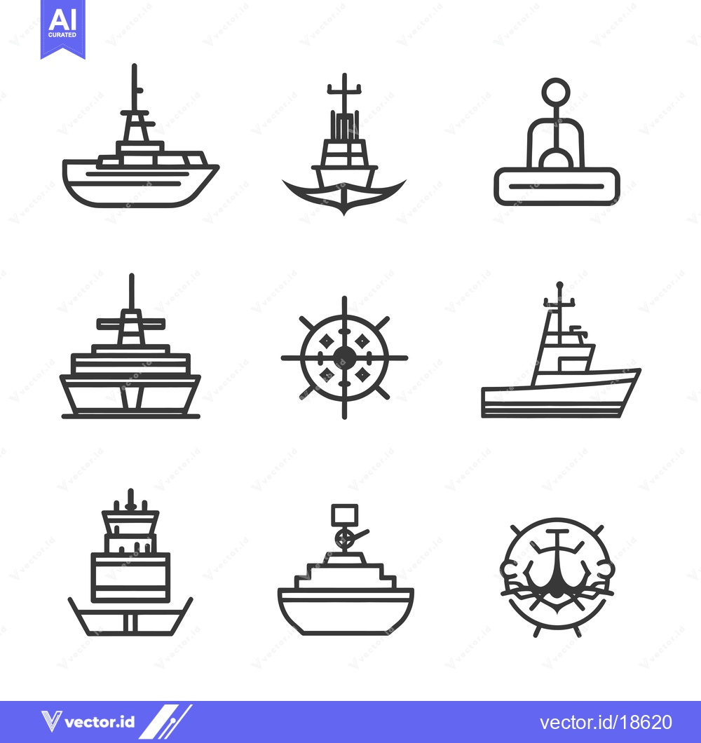 Premium Vector dari A Set of Nine Boat, Ship, and Nautical Icons