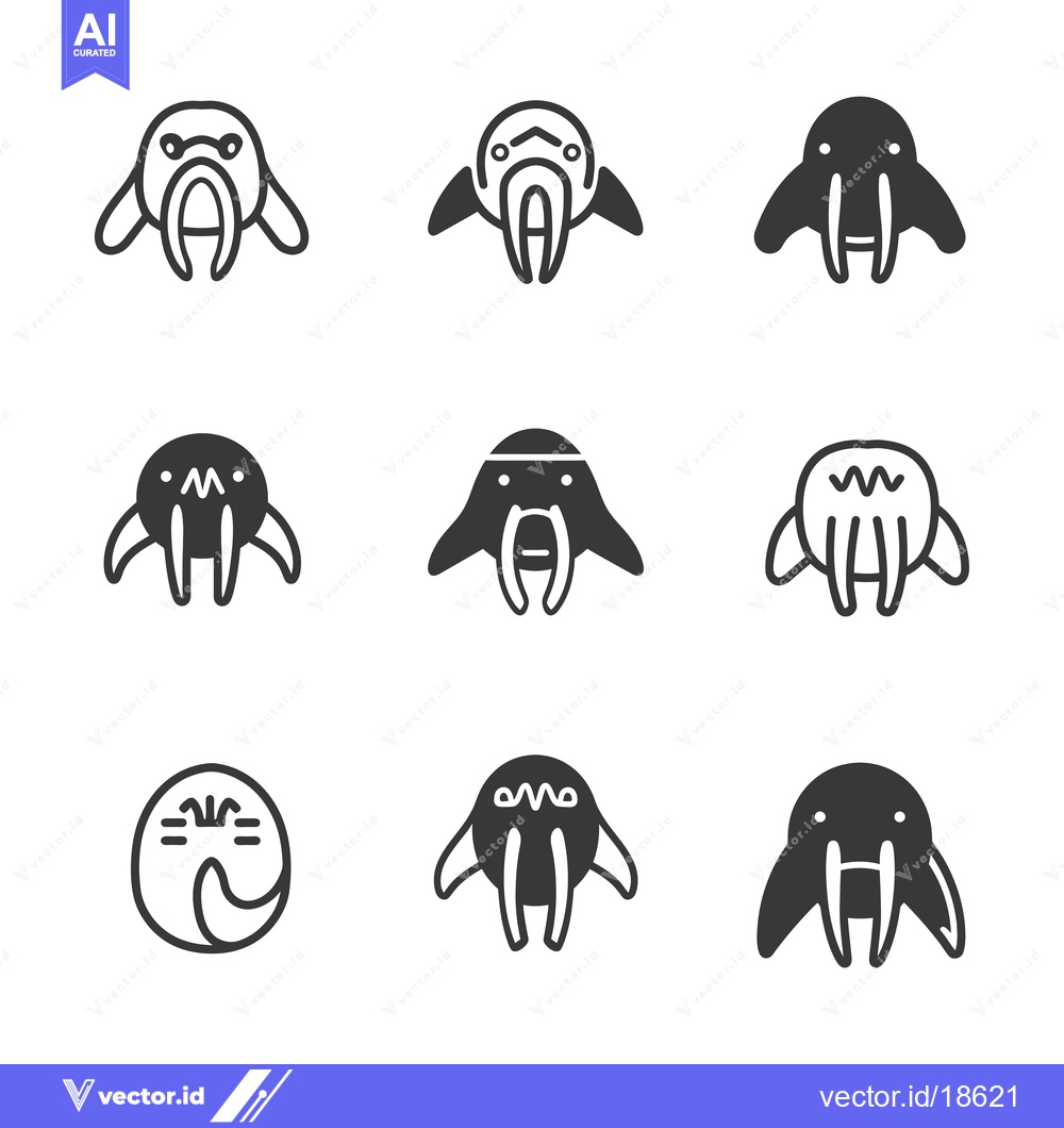 Premium Vector dari A Set of Nine Cartoon Walrus Illustrations