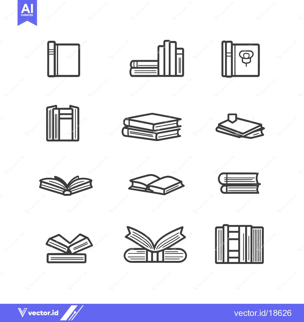 Premium Vector dari A set of nine different book icons in a minimalist style