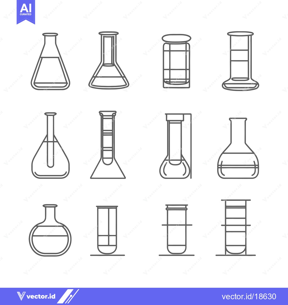 Premium Vector dari A set of nine different types of laboratory glassware, including beake
