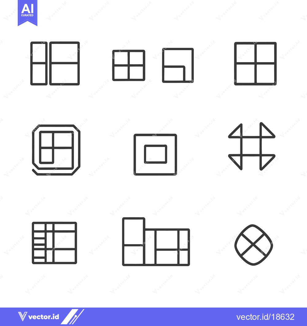 Premium Vector dari A set of nine grid layout icons in line style