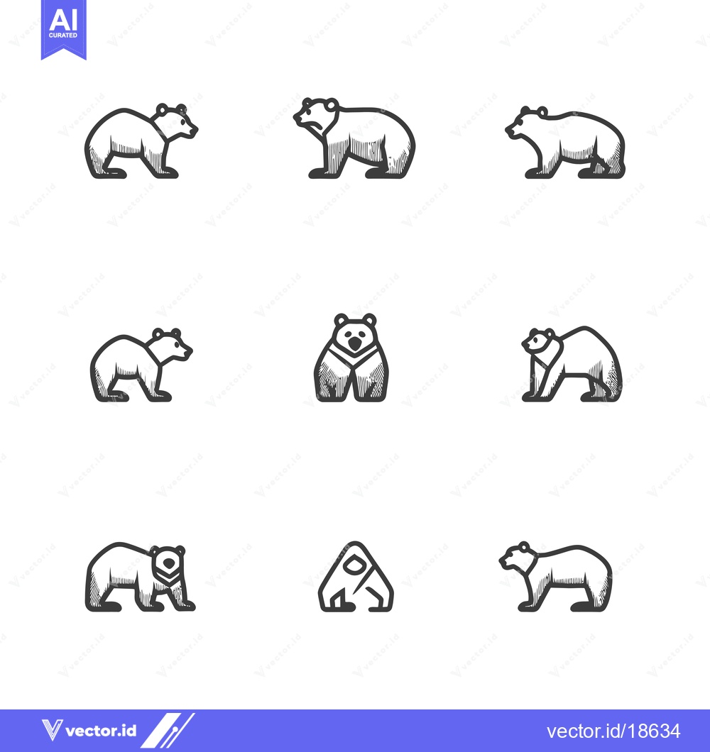 Premium Vector of A Set of Nine Hand-Drawn Bear Illustrations
