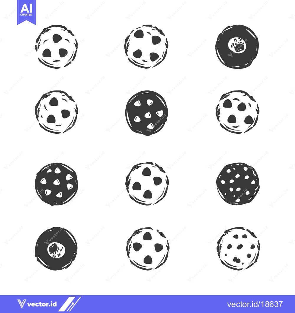 Premium Vector dari A Set of Nine Hand-Drawn Cookies with Chocolate Chips