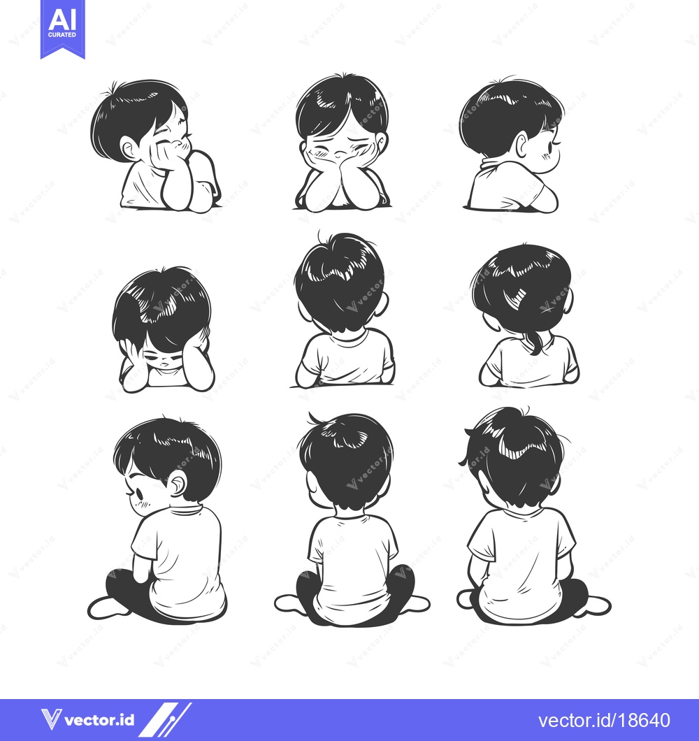 Premium Vector dari A Set of Nine Hand-Drawn Illustrations of a Boy in Various Poses