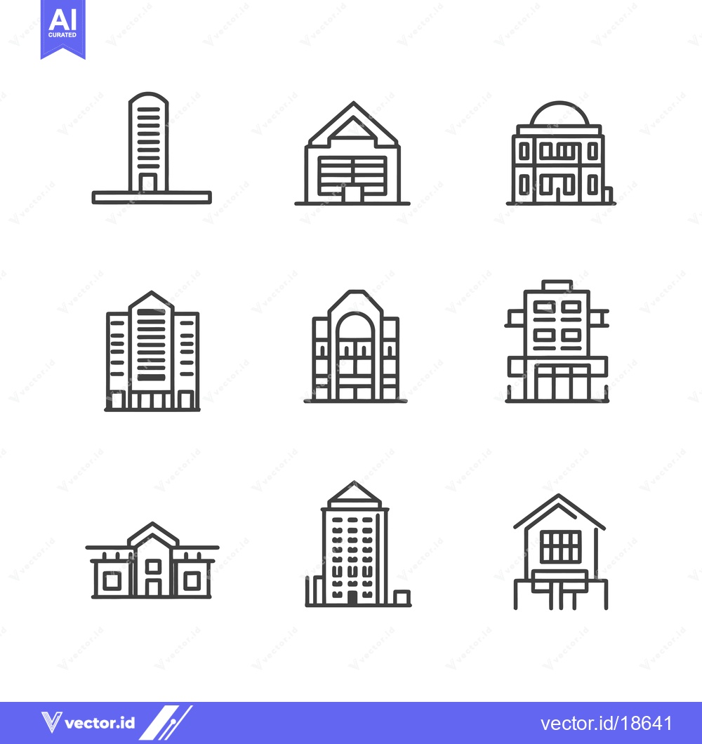Premium Vector dari A Set of Nine Hand-Drawn Line Art Building Icons