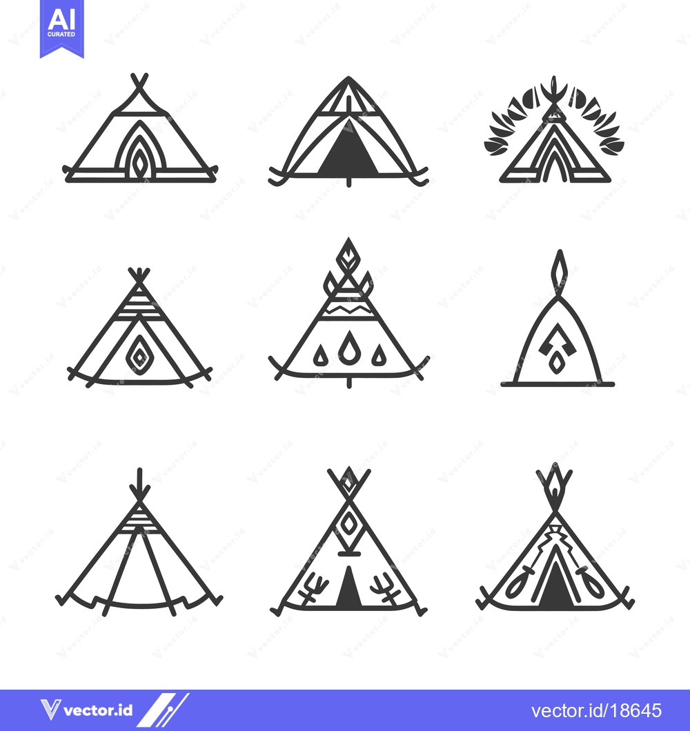 Premium Vector of A Set of Nine Hand-Drawn Teepee Icons with Geometric Designs