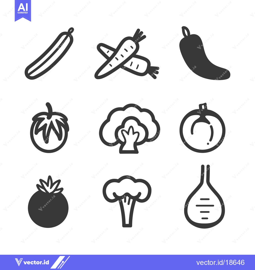 Premium Vector of A Set of Nine Hand-Drawn Vegetable Icons