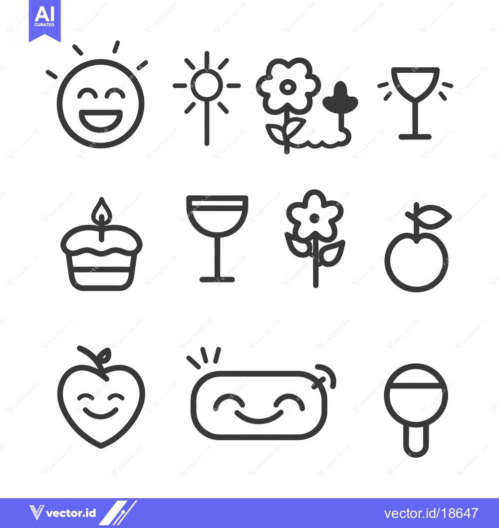 Premium Vector dari A Set of Nine Happy, Black and White, Line-Drawn Icons