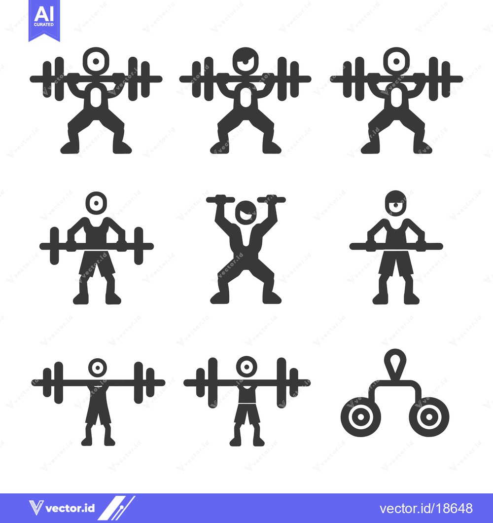 Premium Vector dari A set of nine icons depicting a stick figure weightlifter in different