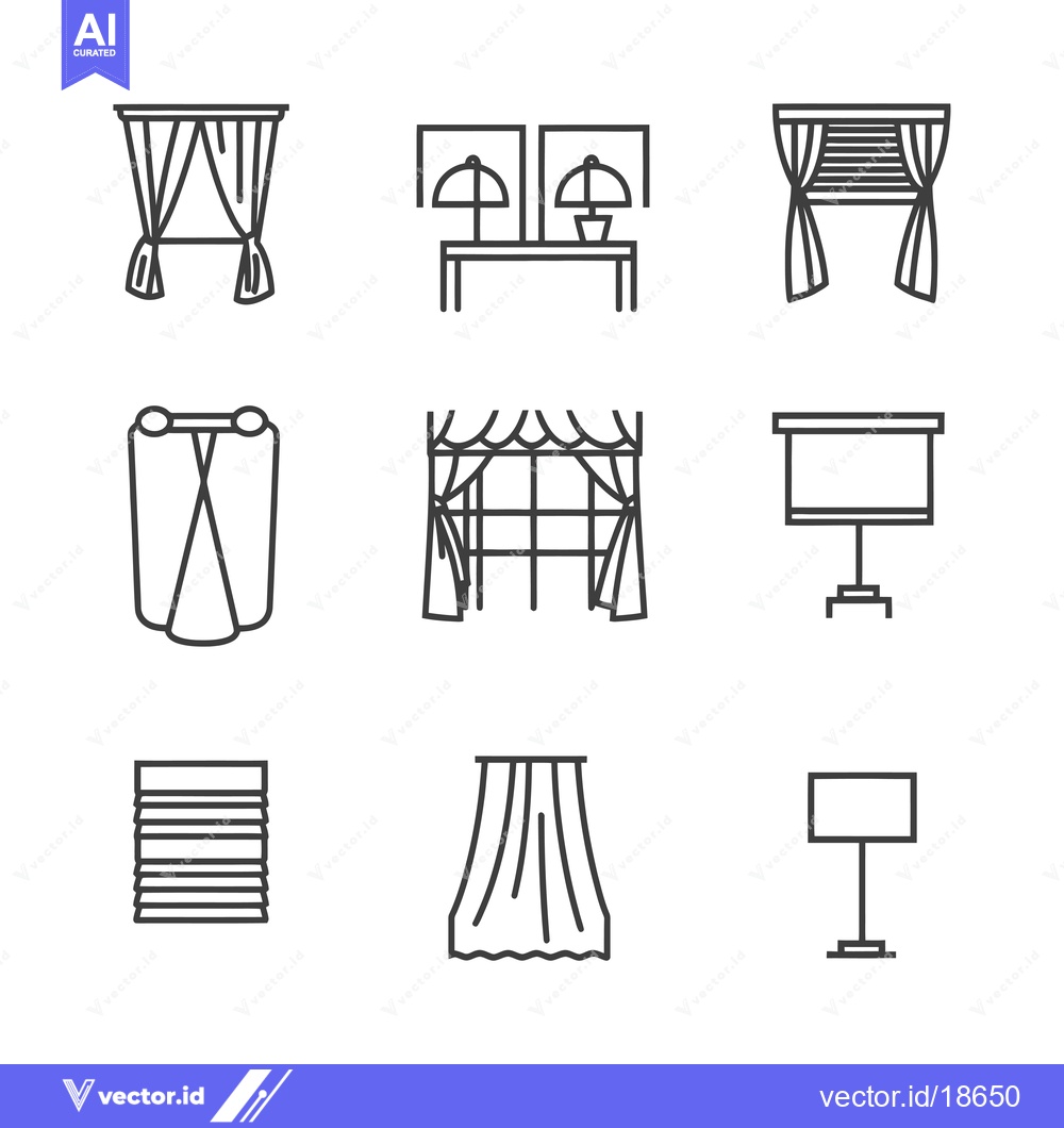 Premium Vector of A Set of Nine Linear Icons Depicting Different Window Treatments