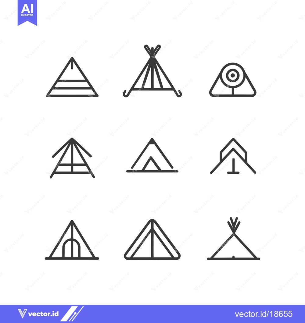 Premium Vector dari A Set of Nine Line Art Tent Icons