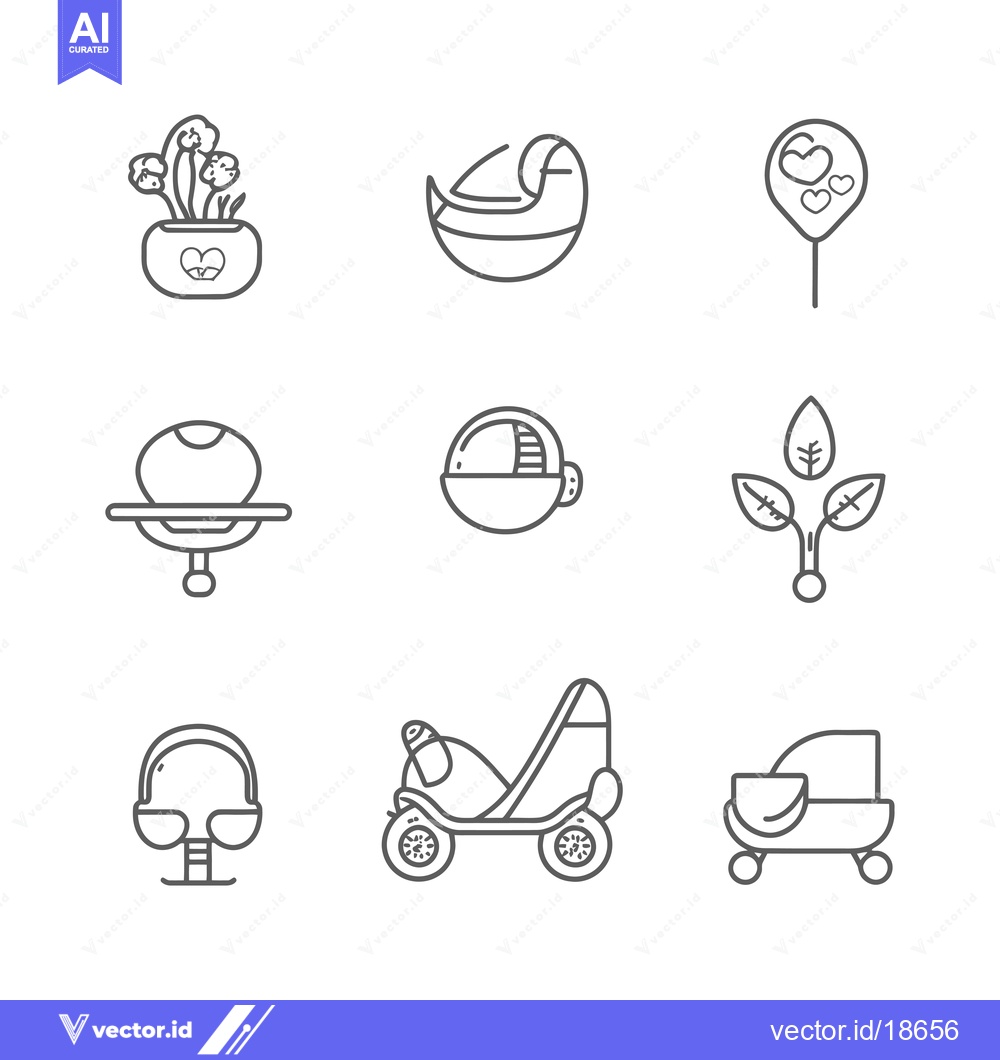 Premium Vector dari A Set of Nine Line Drawings Depicting Baby Items