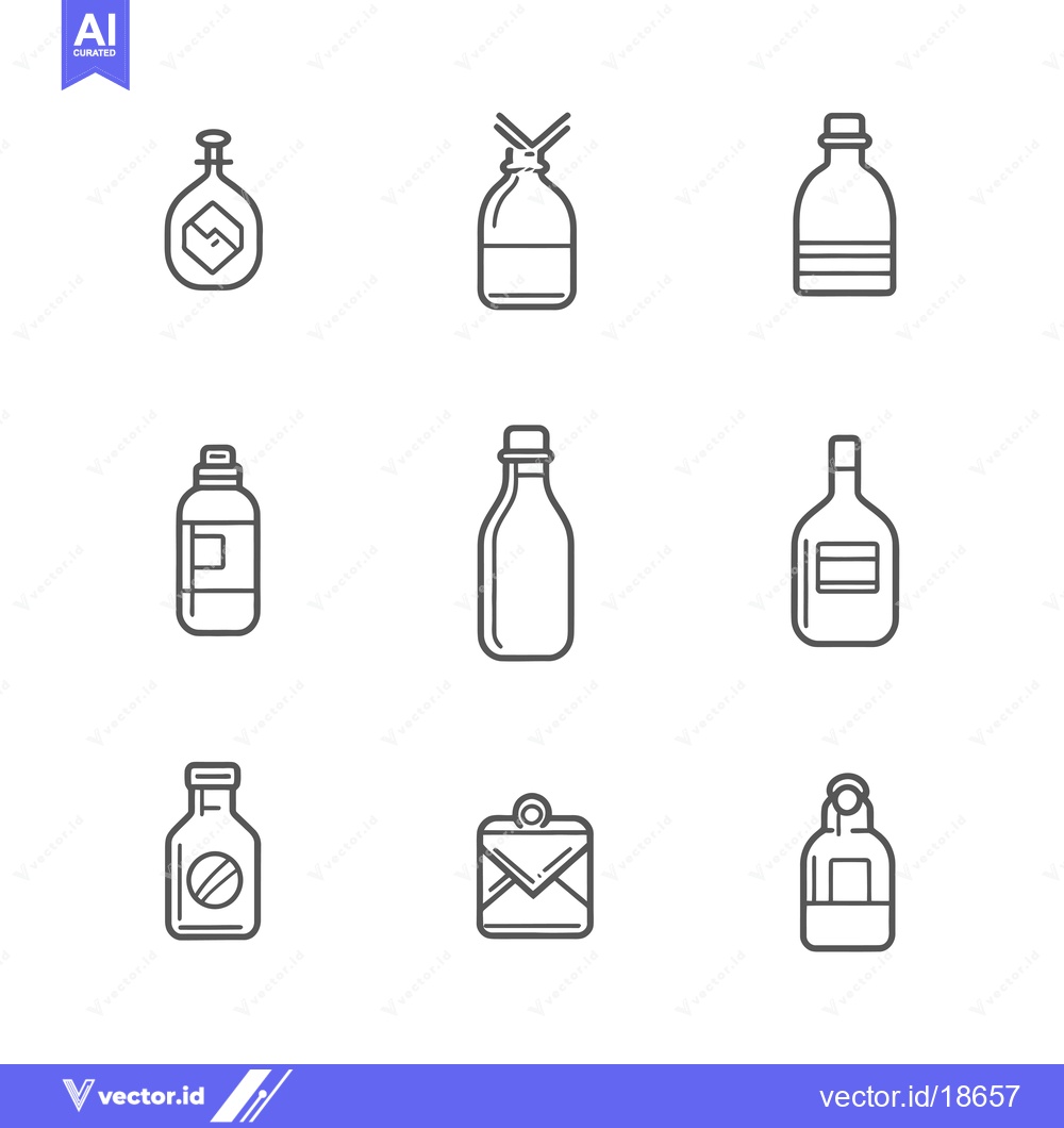 Premium Vector dari A Set of Nine Line Drawings Depicting Bottles and Jars