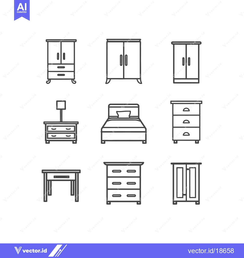Premium Vector of A Set of Nine Line Drawings Depicting Furniture
