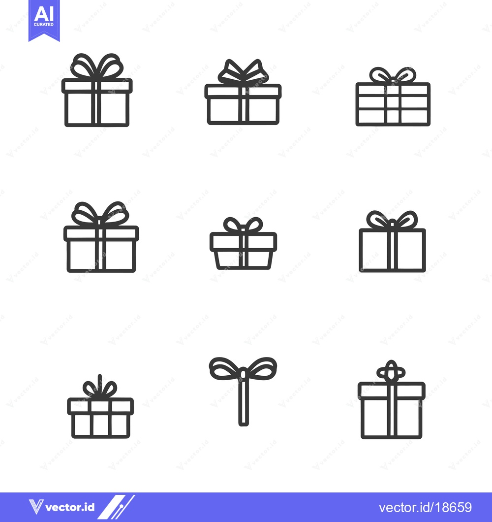 Premium Vector dari A Set of Nine Line Drawings Depicting Gift Boxes with Bows