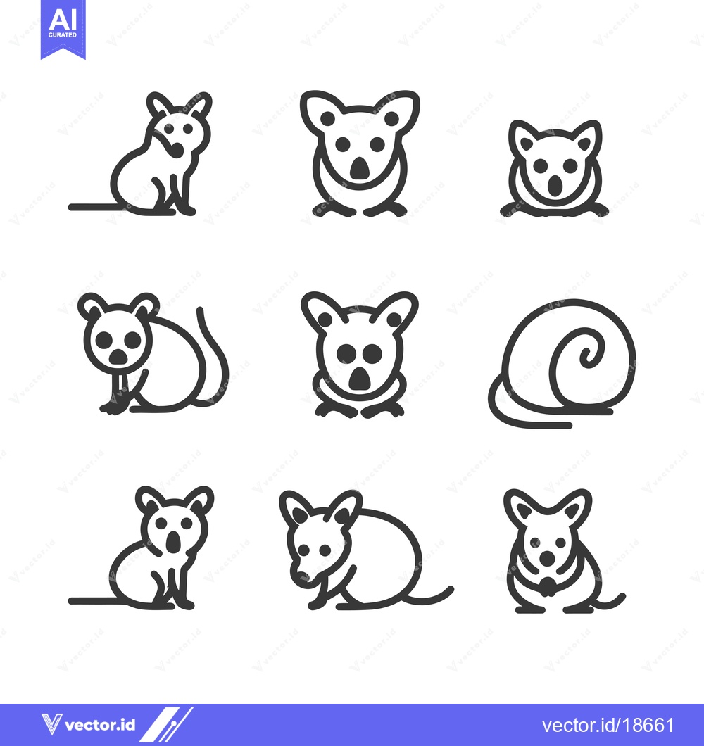 Premium Vector dari A Set of Nine Line Drawings Depicting Mice in Various Poses