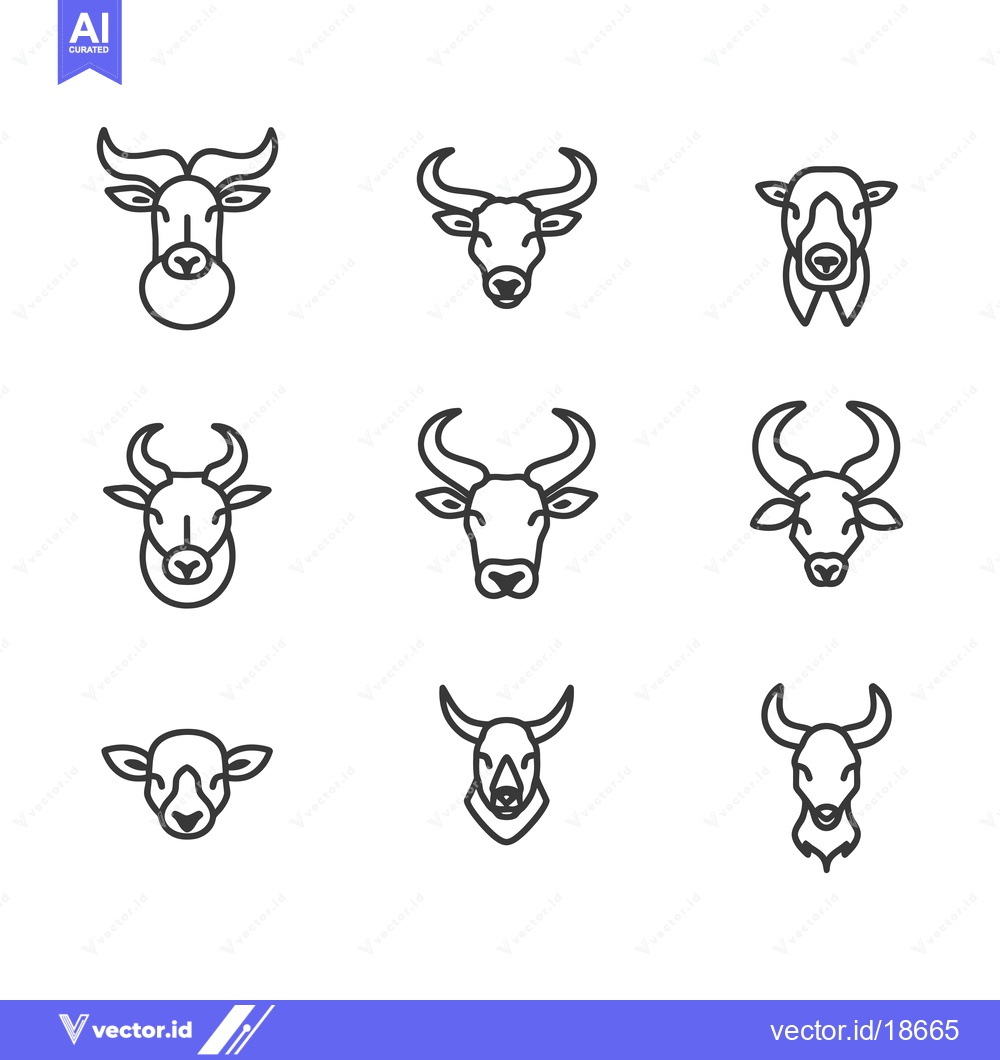 Premium Vector of A Set of Nine Line Drawings of Cow and Bull Heads