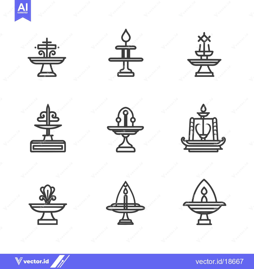 Premium Vector dari A Set of Nine Line Drawings of Fountains and Candles