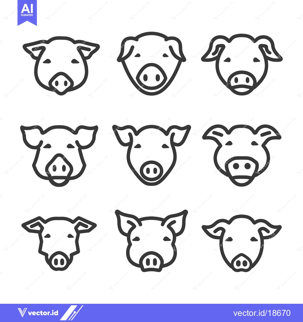 Premium Vector dari A Set of Nine Line Drawings of Pig Faces